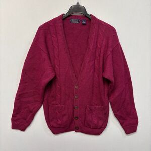 Vintage Finalist Men 100% Wool Cardigan Sweater Size Medium Cable Knit D045 23